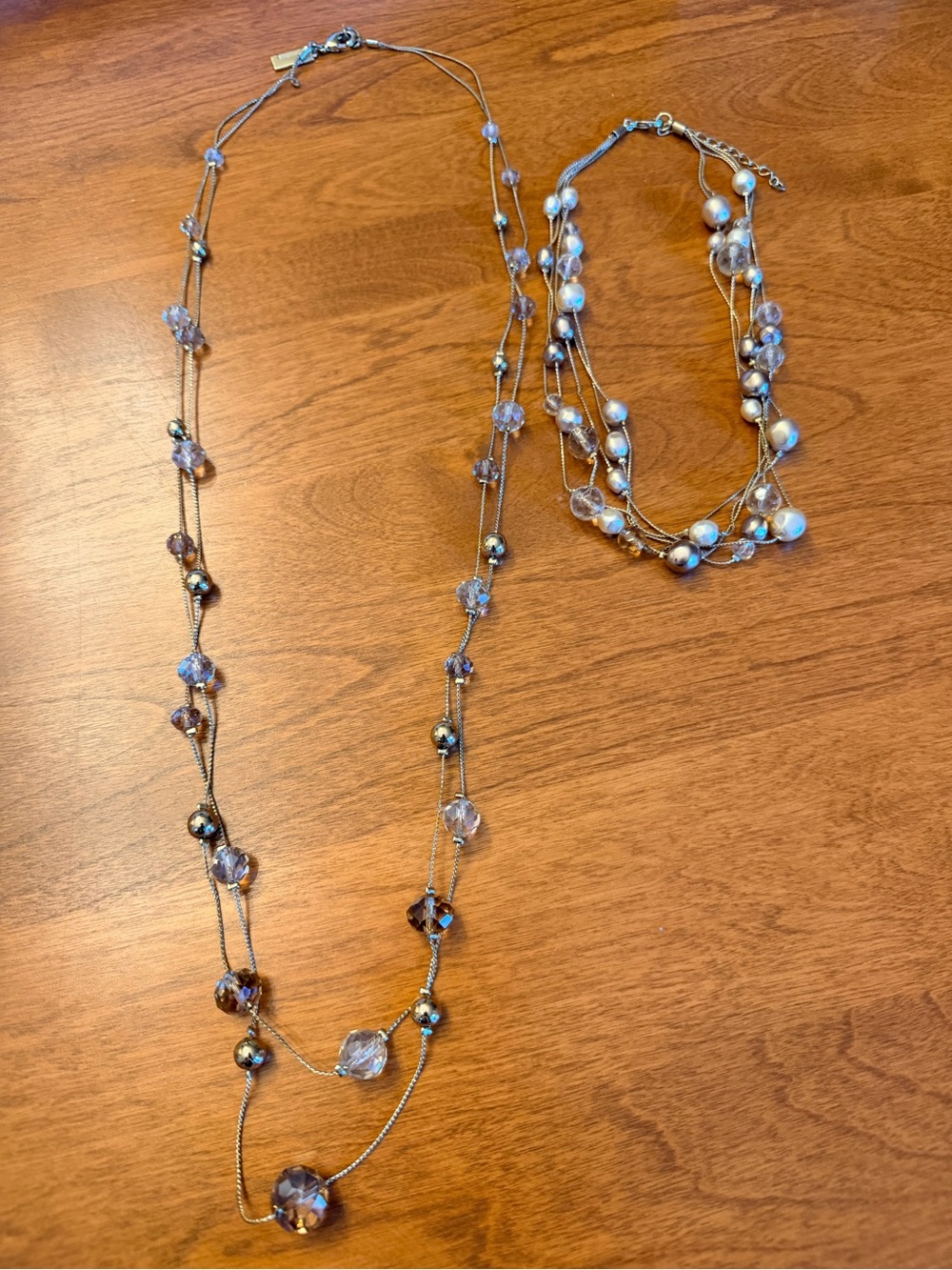 Multi-Strand Iridescent Bead Necklaces- Pearl Accent -